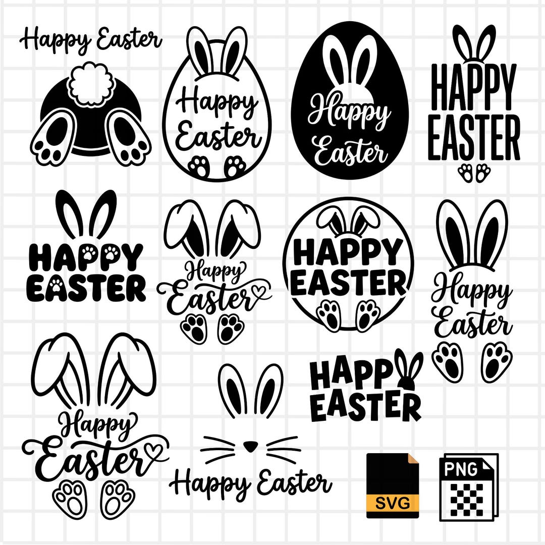 Happy Easter SVG PNG Design Bundle – Bunny Ears Easter Egg Cut Files ...