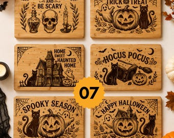 Halloween Cutting Board SVG Bundle, 07 Laser Engraving Designs, Spooky Kitchen Decor SVG Files for Glowforge xTool CNC Laser Files