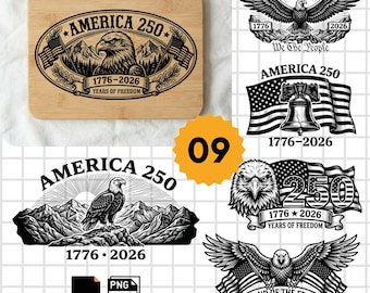 America 250th Anniversary SVG Bundle, Laser Engraving Cutting Board SVG, Patriotic Eagle 1776 2026, 4th of July SVG (Digital Download)