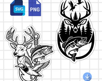 Hunting SVG PNG Files for Leather Laser Engrave Hat Patch | Deer Duck Fishing Design | Hunter Outdoor Sportsman Vector Logo Cut File