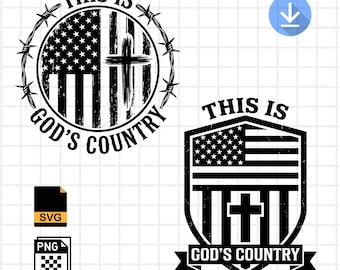 USA This Is God’s Country SVG Files – Christian Patriotic American Flag with Cross PNG (Digital Download)