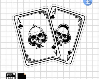 Poker Playing Cards SVG PNG | Skull Ace of Spades Design | Las Vegas Casino Laser Engraving File | Leather Hat Patch Vector Cut