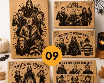 Halloween Cutting Board SVG, Horror Laser Engraving Files, Charcuterie Board SVG Designs for Glowforge & xTool (Digital Download)
