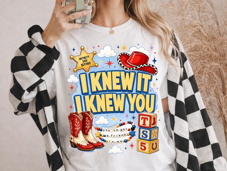Retro Toy Story 5 PNG, I Knew It I Knew You Western Cowgirl Boots Friendship Bracelet Shirt Design Graphic Download File image 4