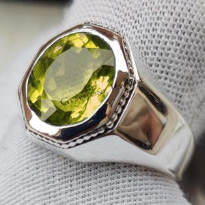 Men&#39;s Peridot Ring: 925 Sterling Silver Art Deco Jewelry