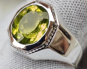 Men's Peridot Ring: 925 Sterling Silver Art Deco Jewelry