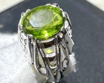 Peridot Signet Ring: 925 Sterling Silver Art Deco Mens Jewelry