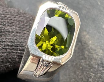 Handmade Peridot Ring: 925 Sterling Silver Art Deco Men's Ring