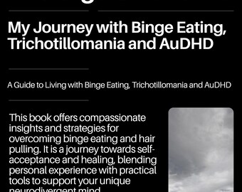 May include: A book cover with the title "The Urge Unravelled" and the subtitle "My Journey with Binge Eating, Trichotillomania and AuDHD." The cover features a heart-shaped fingerprint and a photo of a person standing by the ocean.