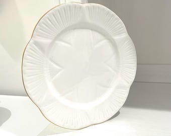 Vintage Shelley England Fine Bone China Plate: White Dainty Gold Trim