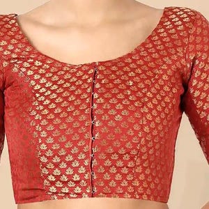 Blusa sari de brocado hecha a mano / Top étnico indio con mangas al codo