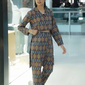 Handmade Ikat Print Co-Ord Set | Two Piece Holiday Wear Outfit | Casual Travel Clothing