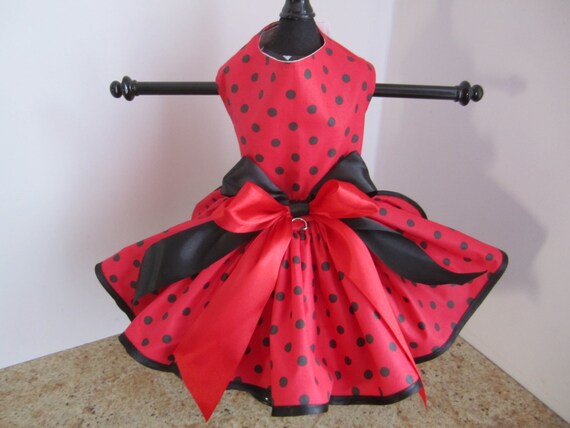 Items similar to Dog Dress Red with Black Polkadots on Etsy