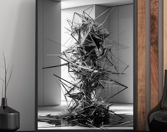 Abstrakte Geometrie Kunst – Metallische Skulptur – Digitales Wandbild für modernes Zuhause
