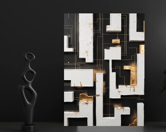 Abstrakte Gold-Kunst – Moderner Wanddruck mit Goldakzenten – Digitales Kunstwerk für elegantes Zuhause