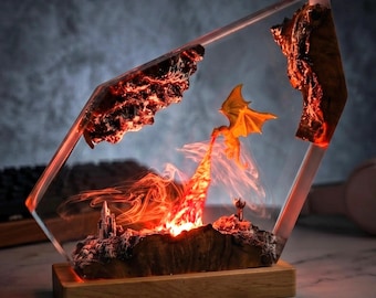 Fire Breathing Dragon Night Light, Diorama Dragon Resin Lamp, Dragon figure, Dragon statue, gift for dad, back to school 2026, Dragon decor