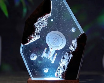 Sci-Fi Spaceship Resin Lamp, Galaxy Space Night Light, Handmade Epoxy Resin Lamp, Trekkie Gift, Starship Collector Display, SciFi Home Decor