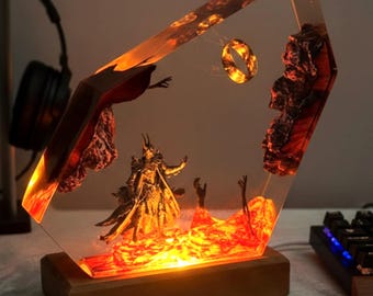 Dark Ring Resin Lamp, Fantasy Diorama Ring Night Light, Unique Geek Gift for Him, Gaming Decor Lamp, Ring Diorama Gift, valentine gift idea