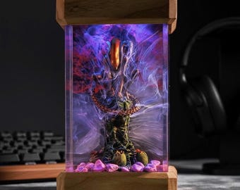 Lámpara de resina de monstruo espacial, lámpara de epoxi alienígena personalizada, figura Xe.no.morph, regalo de ciencia ficción para él, regalo de Navidad, regalo personalizado, regalo único