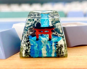 Handmade Artisan Keycap – Japanese Torii Gate Waterfall Resin Keycap for Mechanical Keyboard, Custom Cherry MX Keycaps, halloween gifts