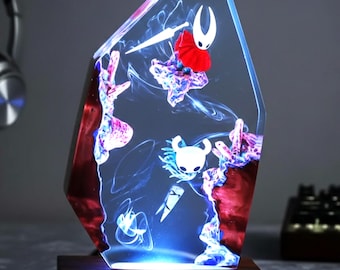 Knight and Hornet Hollow Knight Epoxy Lamp, Handmade Resin Night Light, Creepy Gothic Table Decor, Unique Gift, Chrismas Gift For Him