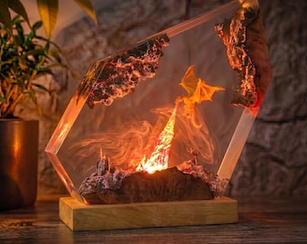 Fire Breathing Dragon Night Light, Diorama Dragon Resin Lamp, Dragon figure, Dragon statue, gift for dad, Christmas gift 2026, Dragon decor