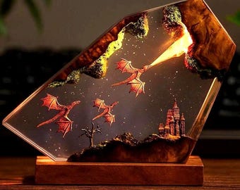 Lampada drago in resina fatta a mano: decorazione luminosa fuoco e ghiaccio, lampada da tavolo drago 3D, decorazione luminosa per la casa, regalo di San Valentino, resina epossidica, regalo di Natale