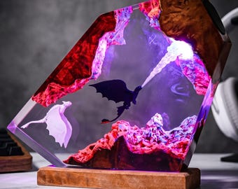 Fire Fury Dragon resin lamp - HTTYD Epoxy Night Light, HTTYD figure , Gift for her, father's day gift, unique Gift, housewarming gift