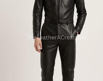 Black Leather Jumpsuit for Men