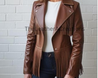Vintage Brown Leather Fringe Jacket: Western Cowgirl Boho Coat
