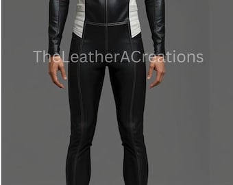 Handmade Leather Jumpsuit for Men – Stylish Black and White One Piece