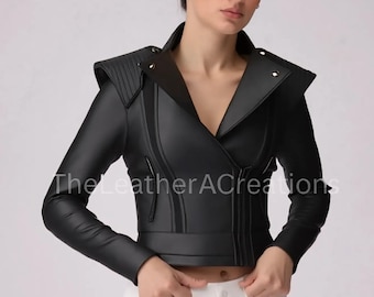 Black Leather Crop Jacket: Edgy Moto Biker Style