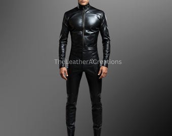 Black Leather Jumpsuit for Men