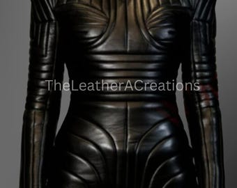 Sculpted Black Leather Mini Dress | High Neck, Futuristic Outfit
