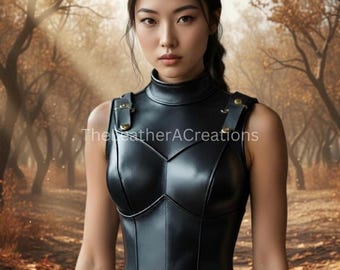ハンドメイドのブラックコルセットベスト｜ノースリーブの構造化されたファッションアーマー｜カスタムフィットのステートメントウェア