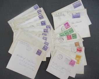 Lot of 21 1948 Postmarked Envelopes with Cancelled Stamps for Collecting or Crafts, 1948 Postage Stamps, Mid Century Paper Ephemera