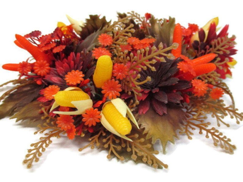 Autumn Plastic Floral Candle Wreath Orange Yellow Red Brown PIllar Candle Wreath Harvest Thanksgiving Decor Floral Plastic Centerpiece