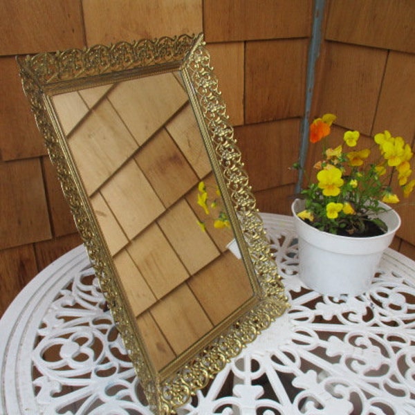 Hollywood Regency Gold Filigree Table Mirror or Vanity Tray or Wall Hanging, Mid-Century Glamour Mirror, Boudoir Bathroom Mirror, Easel Back