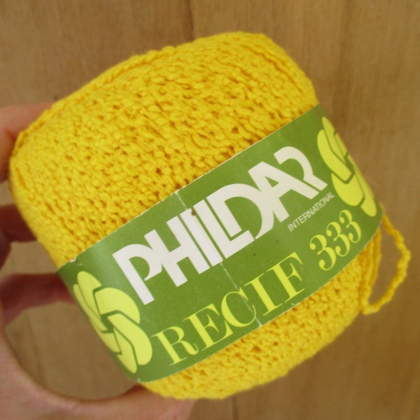 Phildar Recif 333 100% Cotton Boucle Texture Yarn in Bright Yellow , 50 gram or 1 3/4 Oz. Ball, Vintage Yarn Destash, Made in France
