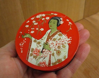 IBM Electromatic Typewriter Ribbon Tin, Madame Butterfly Tin, Geisha Tin, Small Red Tin, Vintage Office Collectible, Asian Woman Kimono