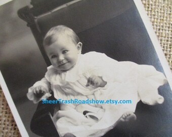 RPPC Beautiful Smiling Baby with One Shoe Off, Antique Real Photo Postcard, Collectible Vintage Postcard