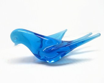 Blown Blue Glass Bird Figurine, Art Glass Swallow, Sun Catcher