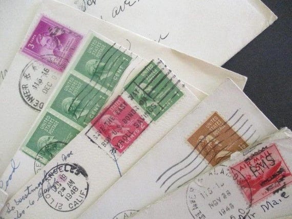 Large lot of 1948 Postmarked Envelopes with Cancelled Stamps for Collecting or Crafts