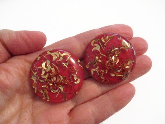 Blush Red Confetti Button Clip-On Earrings, Lucit… - image 5