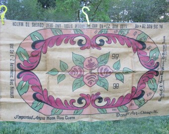 Amazing Wonder Art Color Printed Burlap Rug Canvas, 48" x 28" Rectangular Rug Hooking Foundation, 1950s Rug Making Supply, Burlap Fabric