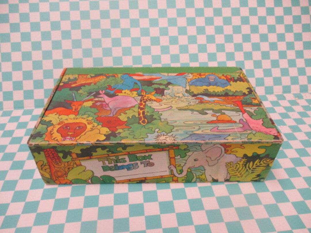 Groovy Psychedelic Mod Pencil Box, Jungle Scene Treasure Trinket Box ...