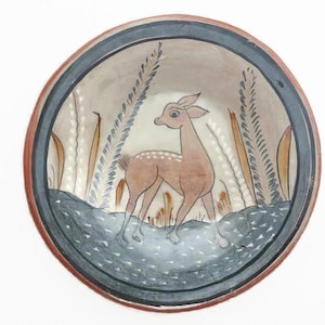 Hand-Painted Tonala Pottery Plate: Mexican Folk Art Deer Wall Decor