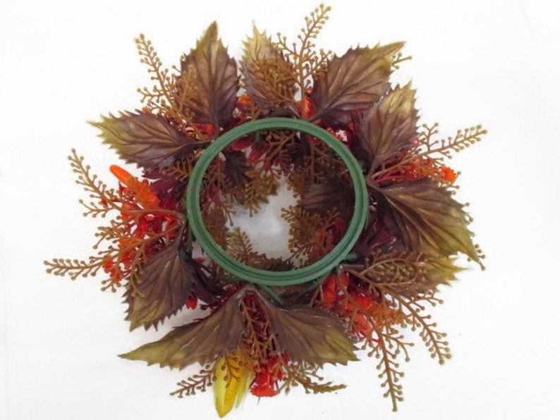 Autumn Plastic Floral Candle Wreath Orange Yellow Red Brown PIllar Candle Wreath Harvest Thanksgiving Decor Floral Plastic Centerpiece