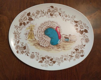 Royal Nottingham Melamine Turkey Platter, Melamine Plastic Thanksgiving Platter, Large Oval Platter, Autumn Harvest Motif, Vintage Kitchen