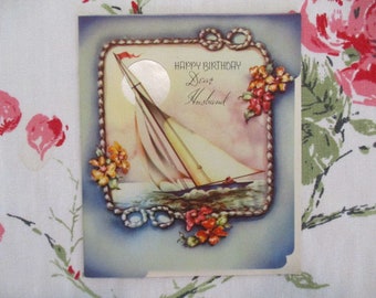 1930's Sailboat Birthday Card for Husband, Unused Vintage Birthday Card, Collectible Paper Ephemera, Sailor Birthday Card, Blue Nautical